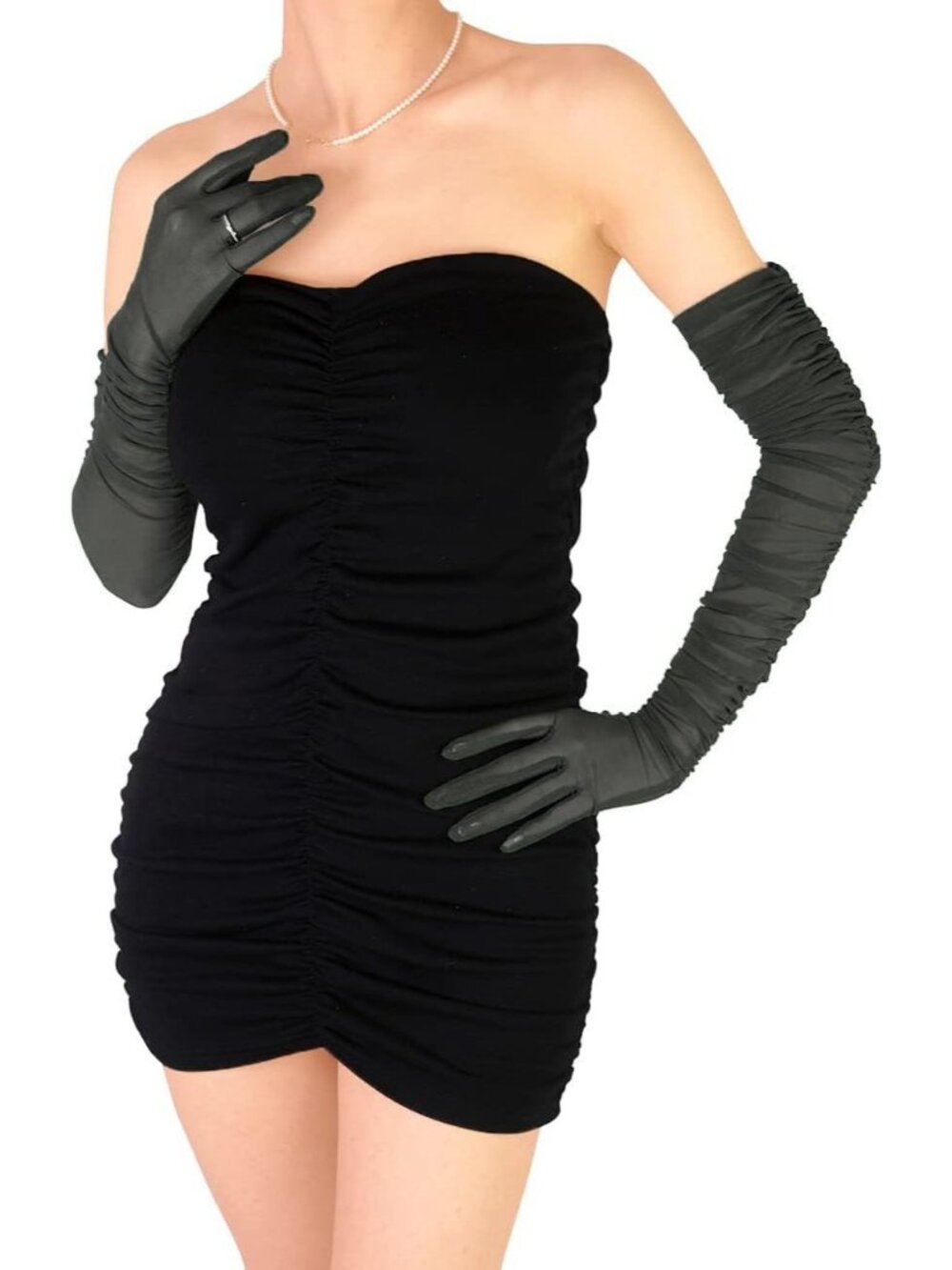 Women's Grey Stretchy Sheer Mesh Tulle Long Lace-like Non-slip Opera Gloves
